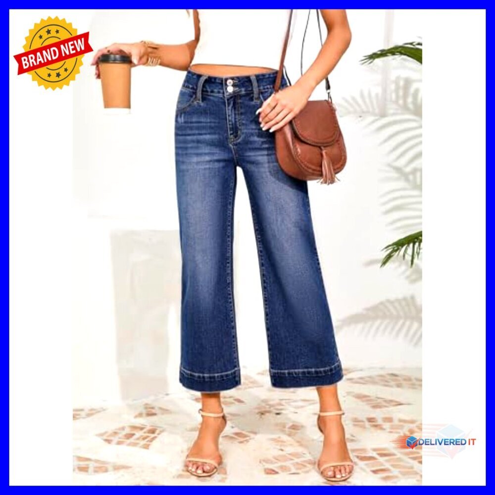 High Waisted Wide Leg Baggy Jeans Stretch Denim Pants Y2K Chic - Picture 4 of 7